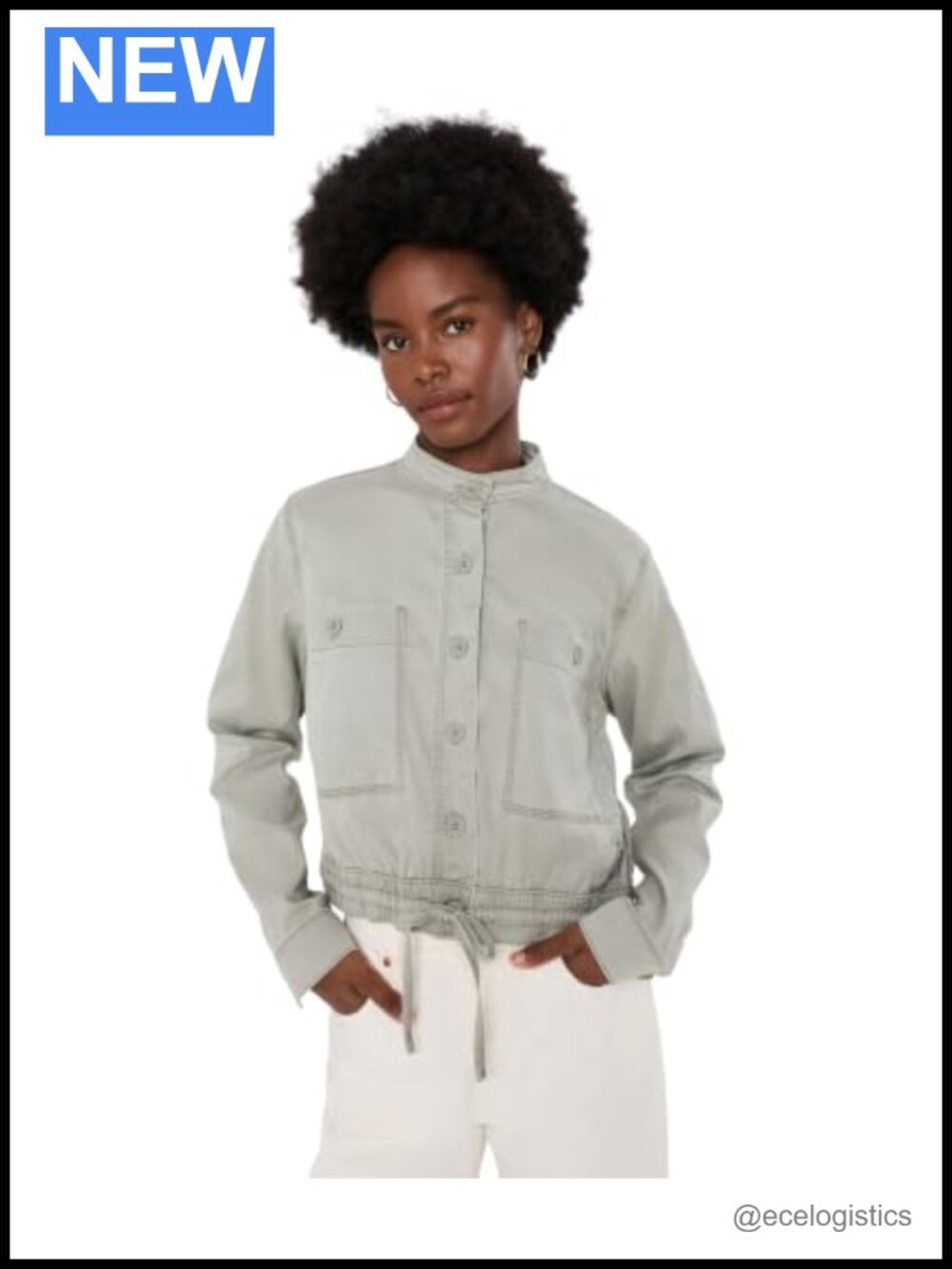 Cropped Utility Jacket Cotton Blend Long Sleeve